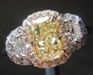 Yellow Diamond Ring: 1.36ct Fancy Light Yellow VVS2 Cushion Cut GIA Three Stone Halo R4986