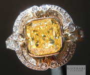 Yellow Diamond Ring: 2.02ct Fancy Intense Yellow SI1 Cushion Cut GIA Antique Style Setting R5000