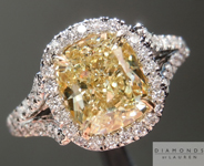 Yellow Diamond Ring: 2.02ct W-X VS1 Cushion Cut GIA Split Shank Halo R5053