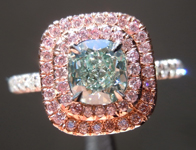 SOLD....Green Diamond Ring: .59ct Fancy Green VVS2 Cushion Cut GIA Pink Halo Ring R5106