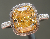 Yellow Diamond Ring: 2.20ct Fancy Yellow Internally Flawless Cushion Cut GIA Halo Ring R5146