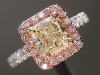 SOLD....Yellow Diamond Ring: 1.02ct U-V VVS2 Cushion Cut GIA Pink Lemonade Ring R5039