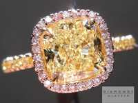 Yellow Diamond Ring: 1.60ct Fancy Light Yellow VS2 Cushion Cut GIA Pink Diamond Halo R5197