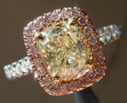 SOLD....Yellow Diamond Ring: 1.30ct W-X VS1 Cushion Cut GIA Pink Lemonade R5209