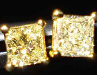 Yellow Diamond Earrings: .44cts Fancy Yellow VS Princess Cut Diamond Stud Earrings R2027