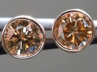 SOLD... Brown Diamond Earrings: .41cts Fancy Yellow Brown Round Brilliant Bezel Set Studs R5138