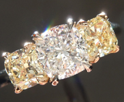 SOLD.....Diamond Ring: .91ct E SI1 Cushion Cut GIA Three Stone Ring with Fancy Yellow Cushions R5374