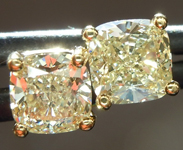 SOLD.....Yellow Diamond Earrings: 1.21ctw Natural Light Yellow Cushion Cut Diamond Stud Earrings R5649