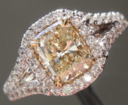 SOLD...Yellow Diamond Ring: 1.00ct U-V VS1 Cushion Cut Split Shank Diamond Halo Ring R6112