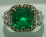 SOLD.......Emerald Ring: 3.15ct Asscher Cut Emerald and Diamond Halo Ring R6196
