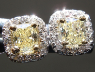SOLD....Yellow Diamond Earrings: .64cts Fancy Light Yellow VS Cushion Cut Diamond Halo Earrings R6252