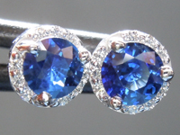 SOLD...Sapphire Earrings: .61ct Blue Round Brilliant Sapphire and Diamond Halo Earring R6694