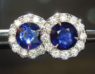 SOLD.....Sapphire Earrings: 1.95cts Blue Round Brilliant Sapphire and Diamond Halo Earrings R6737
