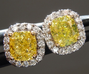 1.02ct Greenish Yellow VS Cushion Cut Diamond Earrings R9708