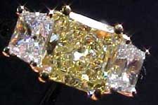 SOLD.....Three Diamond Ring: GIA 1.33ct Square Radiant Diamond Ring w/ trapezoids R1603