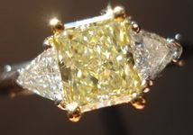 Three Stone Diamond Ring: GIA1.16ct Yellow Radiant Diamond Trilliant Platinum Ring R1545