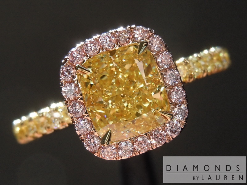 1.21ct Intense Yellow VVS1 Cushion Cut Diamond Ring R6908
