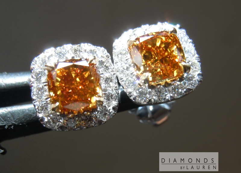 1.10cts Orange Cushion Diamond Earrings