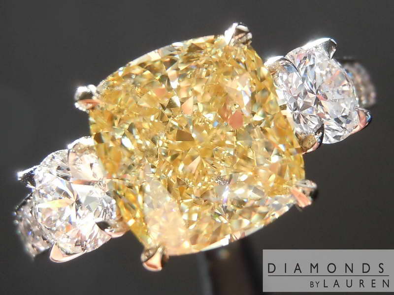 3.60ct Fancy Yellow SI1 Cushion Cut Diamond Ring R8415