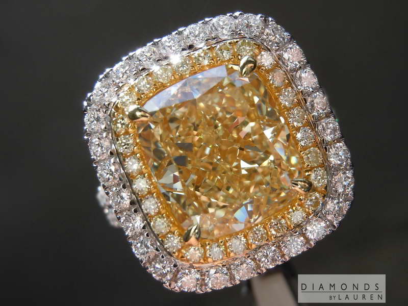 5.24ct Fancy Light Yellow VS1 Cushion Cut Diamond Ring R8476