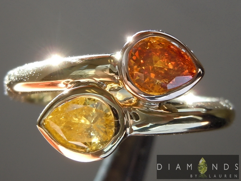 0.71ctw Orange and Yellow Pear Shape Diamond Ring R5947