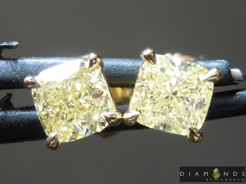 SOLD.....1.50ctw Yellow VS Cushion Cut Diamond Earrings R8728
