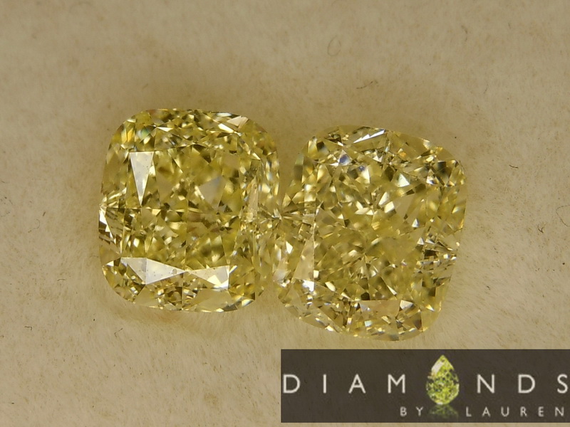 SOLD....2.38ctw Yellow VS Cushion Cut Diamond Earrings R8791