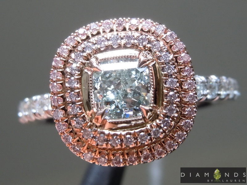 0.51ct Light Green SI2 Cushion Cut Diamond Ring R9061