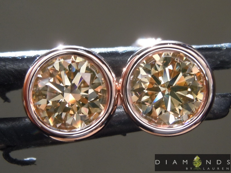 1.10ctw Brown VS1 Round Diamond Earrings