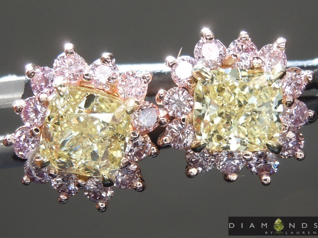 SOLD....1.14ctw Yellow Cushion Cut Diamond Earrings R9251