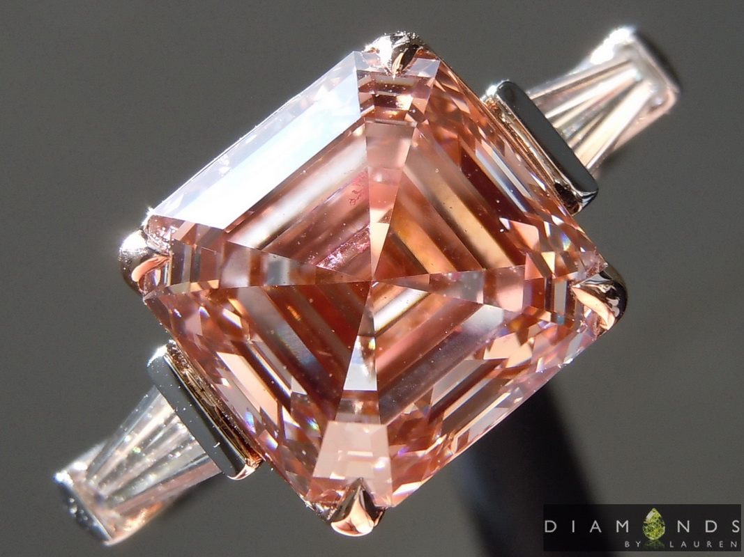 3.99ct Orangy Pink VS2 Asscher Cut Lab Grown Diamond Ring R9491