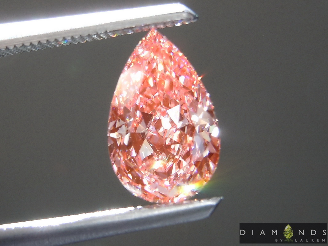 1.00ct Orangy Pink VS2 Pear Shape Lab Grown Diamond R9460