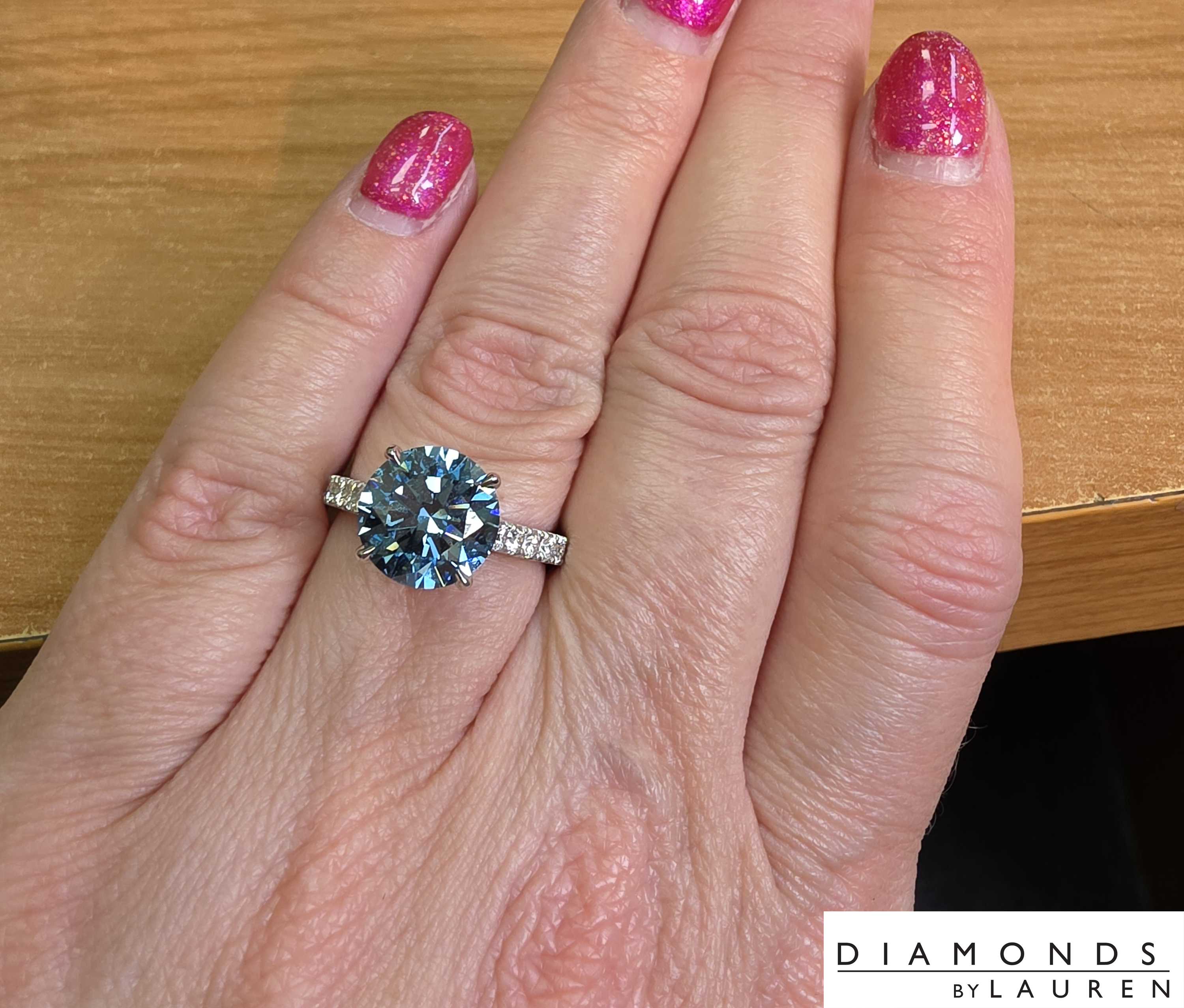lab blue diamond ring