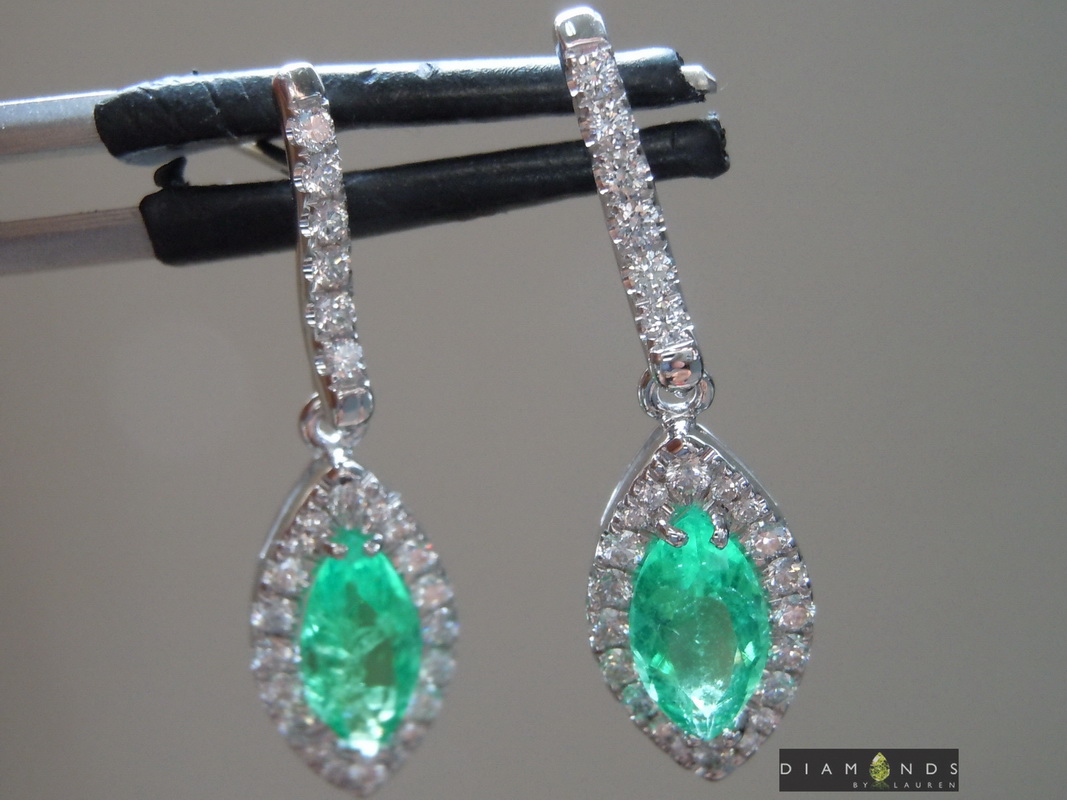 SOLD....1.17cts Marquise Shape Emerald Earrings R9626