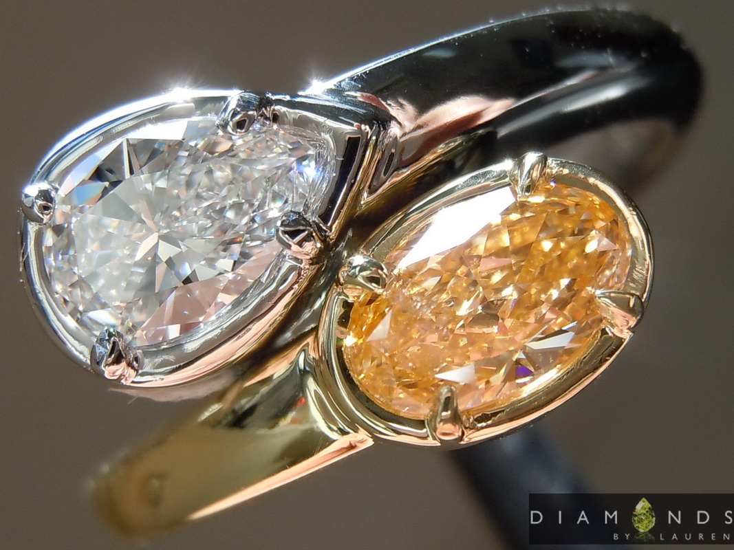 0.95ctw Orange and Colorless Diamond Ring