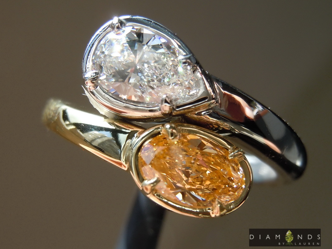 0.95ctw Orange and Colorless Diamond Ring