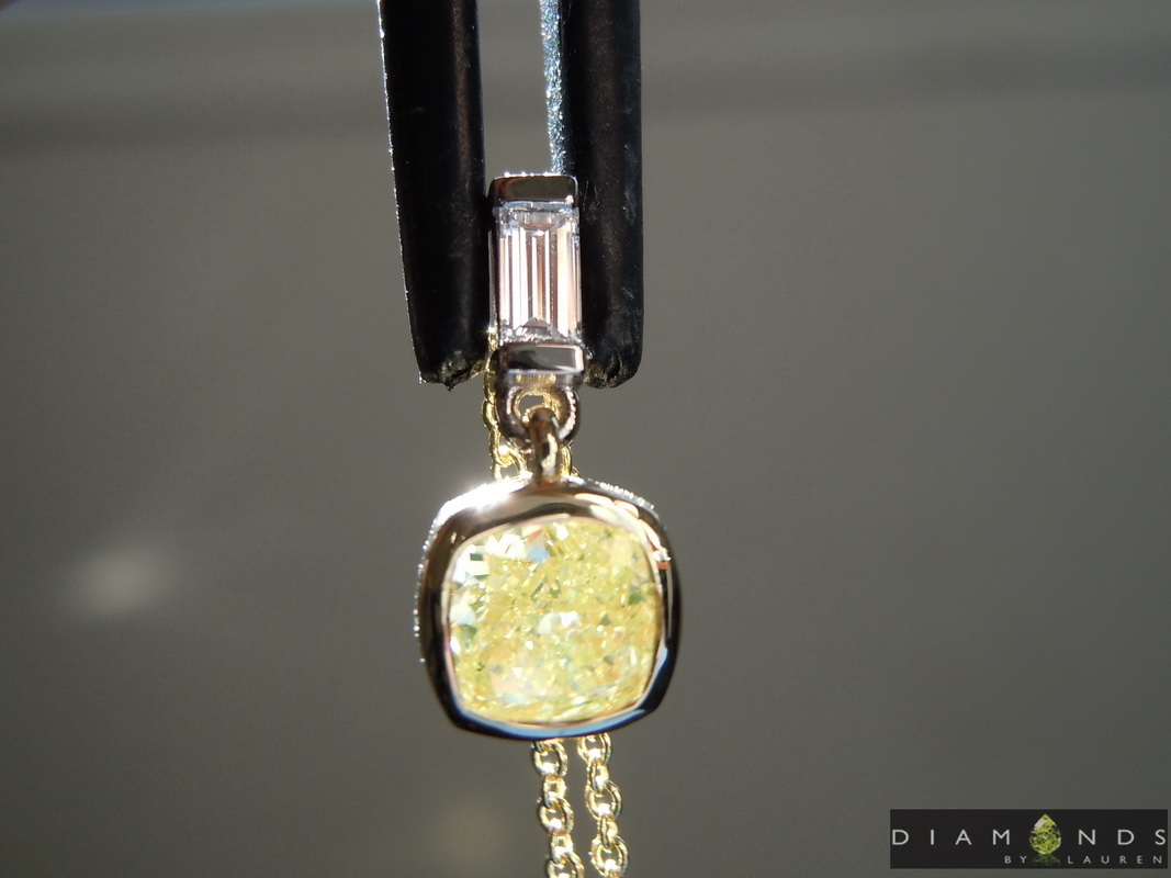 SOLD....0.61ct Yellow VS Cushion Cut Diamond Necklace R5988