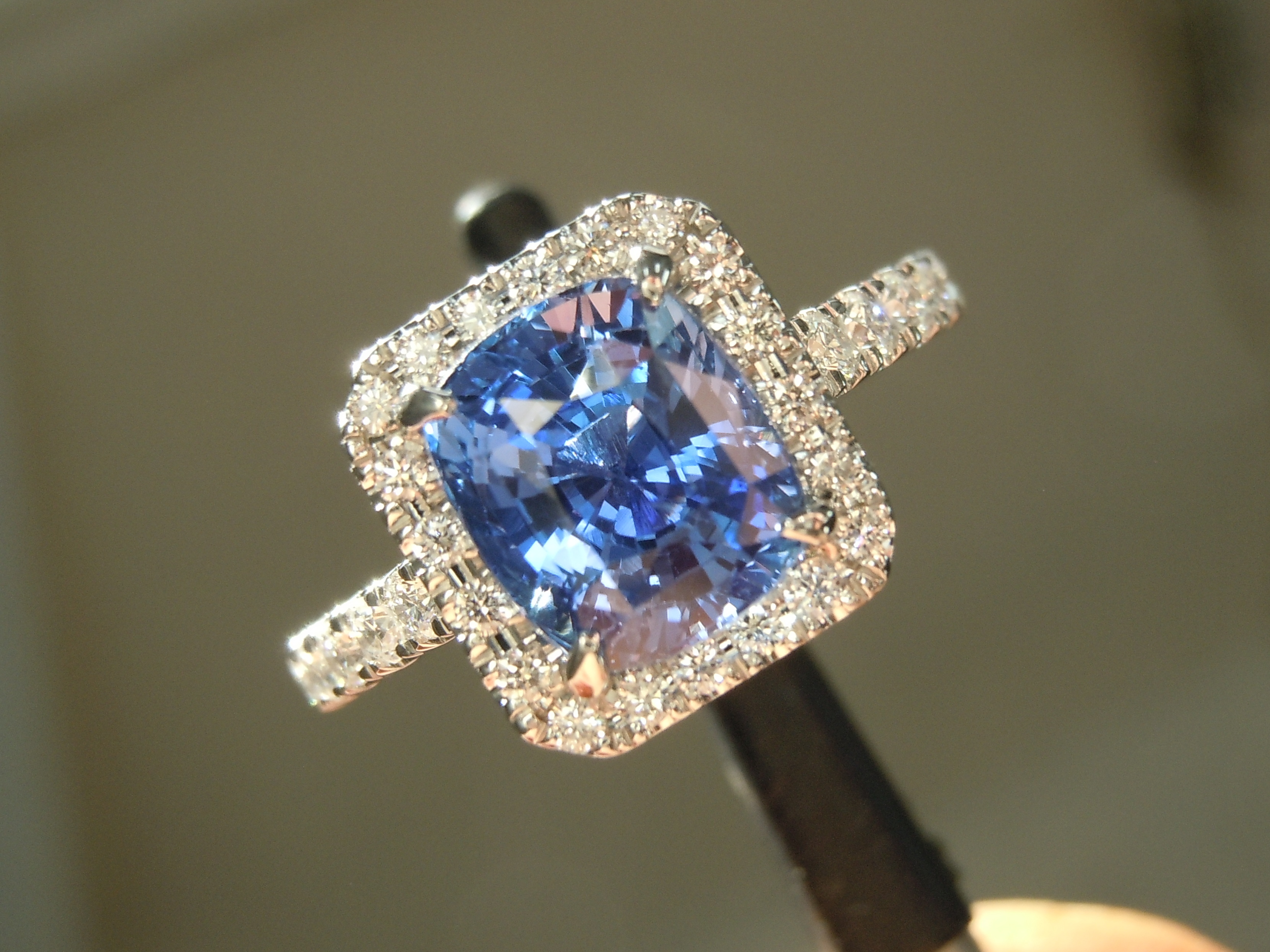 SOLD...2.88ct Blue Cushion Cut Sapphire Ring R10543