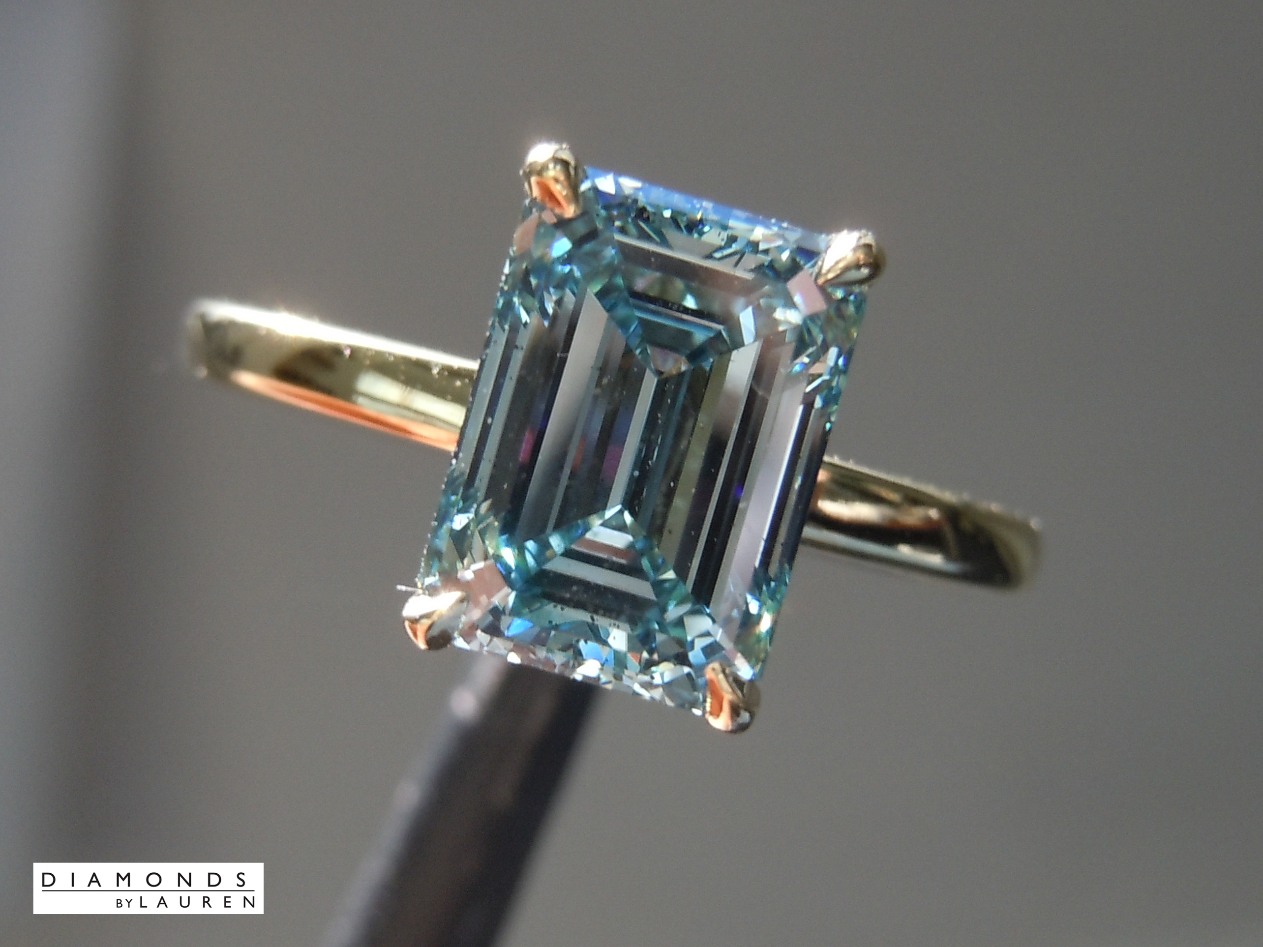 lab blue diamond ring