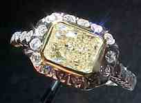 SOLD....Halo Diamond Ring: 1.00 Light Yellow Cushion Fishtail Setting R1721