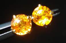SOLD...Sapphire Stud Earrings: 1.50 CTW Amber Round Brilliant Sapphire R2264