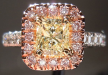 SOLD.....Pink Diamond Halo Ring: .71ct Natural Light Yellow Radiant Floating Halo Diamond Ring R2491