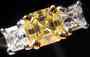 SOLD....Three Stone Diamond Ring: .83ct Fancy Yellow Asscher Diamond platinum ring R2712