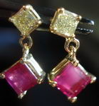 SOLD....Diamond and Ruby Earrings: 1.04tw Ruby Square .25ct Yellow Princess Cut Diamonds