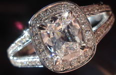 SOLD....Halo Diamond Ring: .78 F/VS2 GIA Cushion Diamond Split Shank Halo R2830