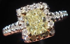 SOLD....Halo Diamond Ring: .75ct Natural Light Yellow Radiant Cut- Really well cut lemonade R2847