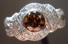 SOLD....:Halo Diamond Ring .76 Natural Brown Round Diamond Microset ring-Trade up special R2190