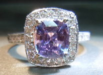 SOLD...Sapphire and Diamond Ring: 1.89ct Lavender Sapphire Cushion Diamond Halo Ring R3198