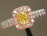 SOLD...Diamond Halo Ring: .25ct Intense Yellow VS1 Cushion Cut Pink Diamond Halo Ring R3408