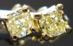 SOLD....Diamond Earrings: .41ct Yellow Cushion Diamond Studs 18kt Yellow Gold R3396